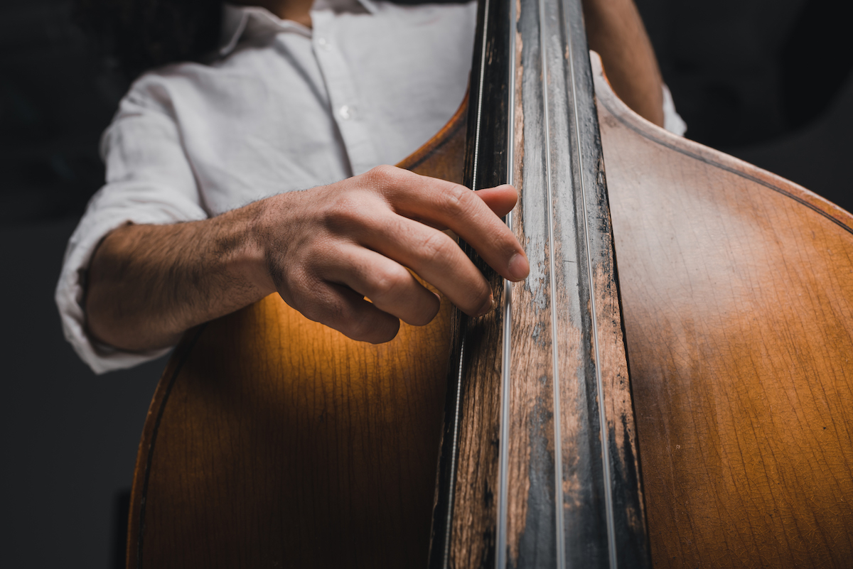 Great sound: a musician playing upright bass