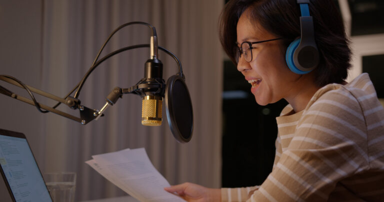 Podcast editor: image of a podcaster recording a podcast