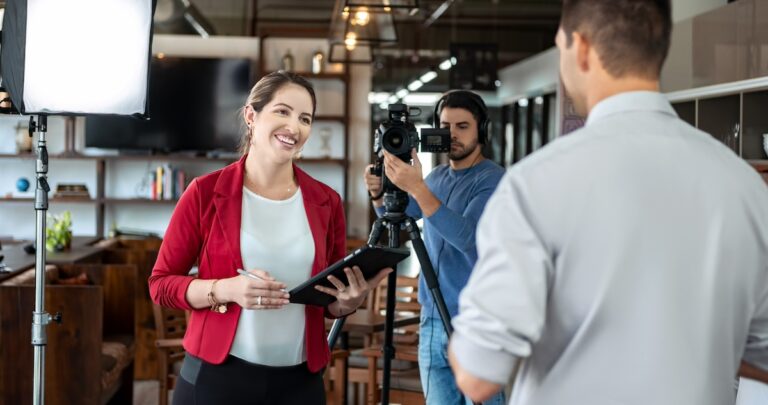 image of a staff member being interviewed for a corporate video